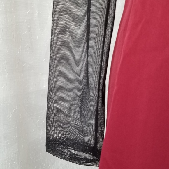LUSH Dress Party Deep Plum Red Black Mesh Sleeve & Trim Brand New Sml/Med - Picture 7 of 12